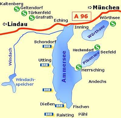 Landkarte Region Ammersee im Seenland bei München